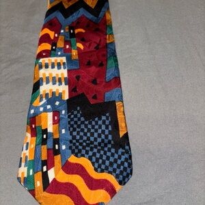 Abercrombie & Fitch vintage 100% silk Yellow and Blue Geometric Tie